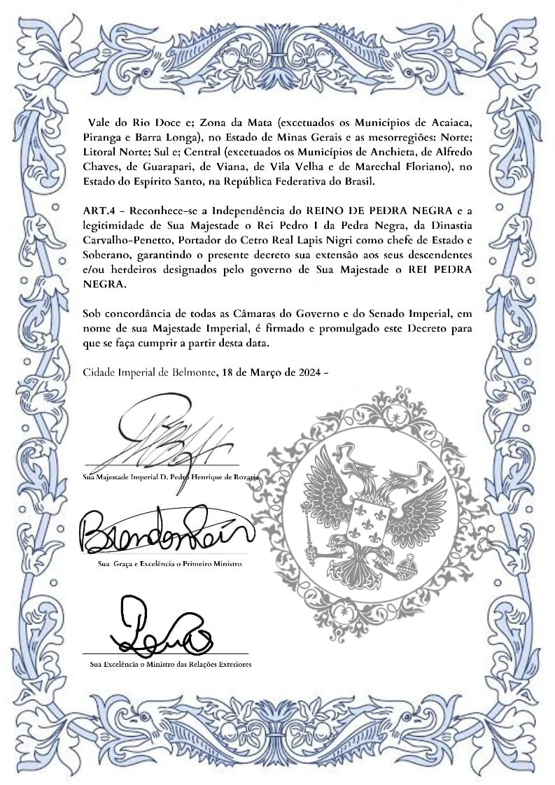 Decreto de Desmembramento e Independência do Reino de Pedra Negra pelo Império Soberano de Rozaria (Ofício 04-3/2024)